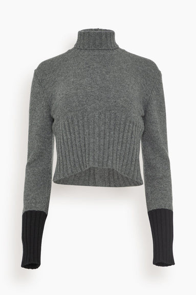 Plan C Tops Long Sleeve Turtleneck Knit in Pewter Grey Black Plan C Long Sleeve Turtleneck Knit in Pewter Grey Black