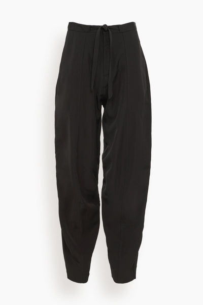 Evening Belted Satin Trousers in Black