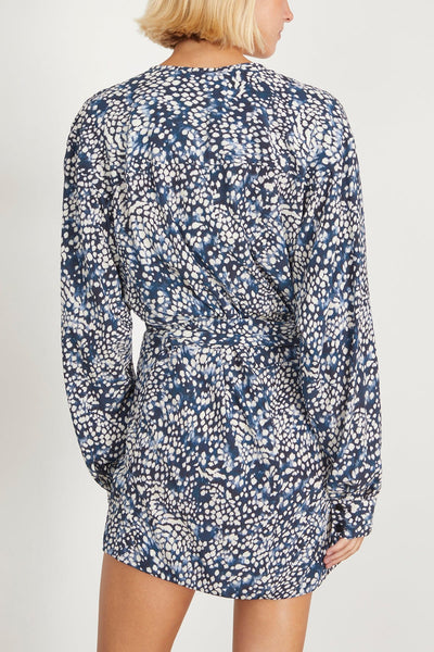 Isabel Marant Cocktail Dresses Habla Floral Asymmetric Long Sleeve Wrap Dress in Midnight/White Isabel Marant Habla Floral Asymmetric Long Sleeve Wrap Dress in Midnight/White