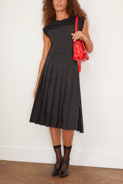 Cotton Poplin x Cotton Jersey Dress in Black