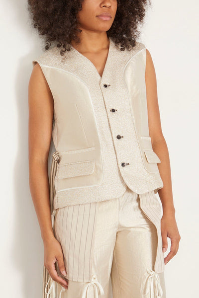 Christopher John Rogers Tops Metallic Taffeta Inside Out Vest in Tapioca Christopher John Rogers Metallic Taffeta Inside Out Vest in Tapioca