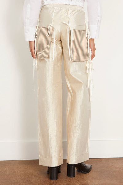 Christopher John Rogers Pants Metallic Drawstring Straight Leg Pants in Tapioca Christopher John Rogers Metallic Drawstring Straight Leg Pants in Tapioca