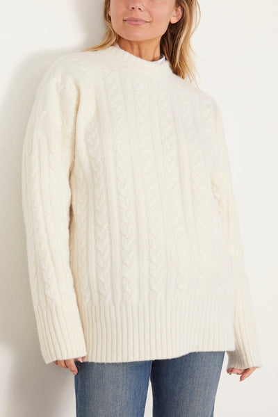 Rohe Sweaters Relaxed Fit Cable Jumper in Off White