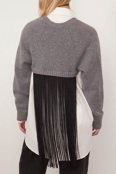 Tibi Sweaters Soft Sweaters Fringed Half Cardigan in Charcoal Tibi Soft Sweaters Fringed Half Cardigan in Charcoal