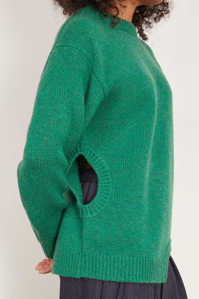 Tibi Sweaters Soft Lambswool Sweater With Cut Out Detail in Green