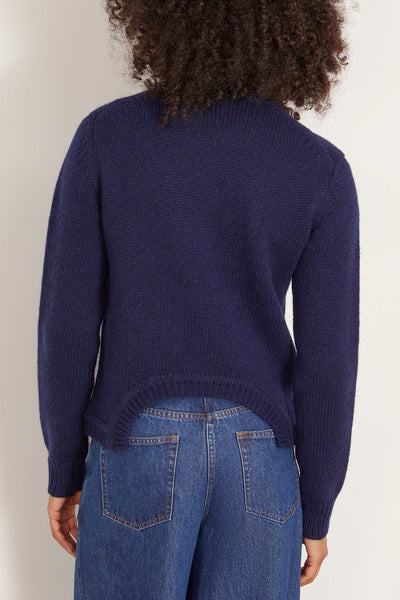 Tibi Sweaters Soft Lambswool Shrunken Crewneck Pullover in Navy