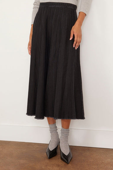 Tibi Skirts Pintucked Denim Skirt in Black