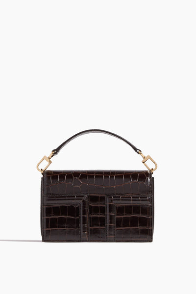 Mini T-Flap Croco-Embossed Bag in Dark Brown