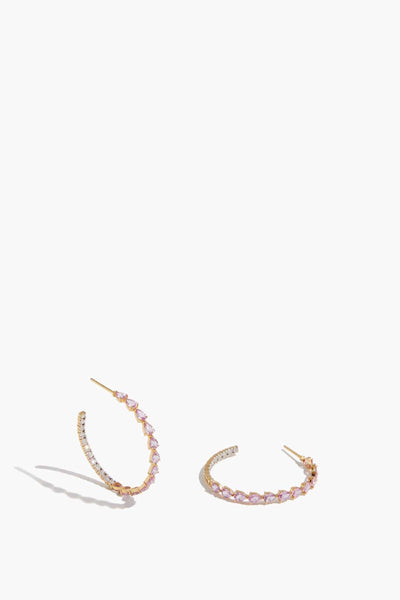 Pink Sapphire and Diamond Hoops in 14k Yellow Gold