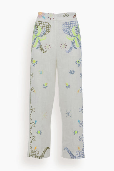 Eden Embroidery Linen Pant in Stella