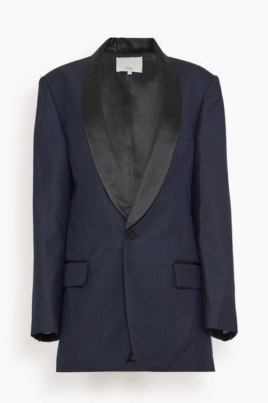 Tibi Jackets Birdseye Tuxedo Jacket in Navy Multi