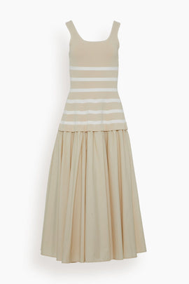 Silas Sleeveless Knit Bodice Midi Dress in Sand Stripe