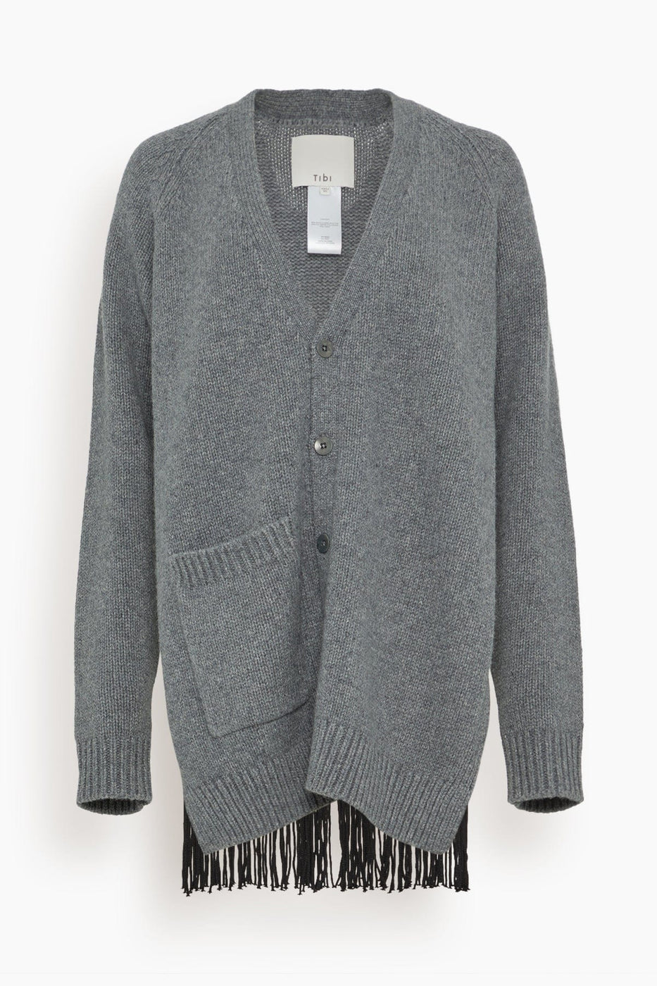 Tibi Sweaters Soft Sweaters Fringed Half Cardigan in Charcoal