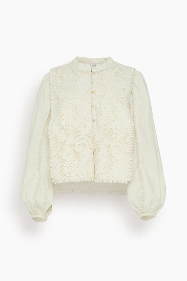 Sabine Embroidery Long Sleeve Top in Cream