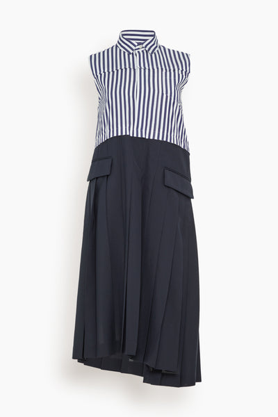 Suiting x Cotton Poplin Dress in Navy Stripe/Dark Navy