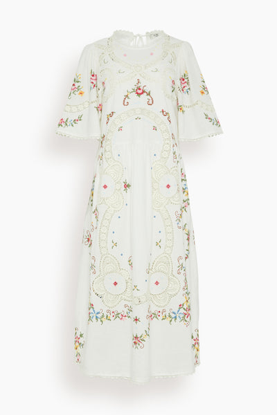 Edwina Embroidered Short Sleeve Dress in White