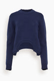 Tibi Sweaters Soft Lambswool Shrunken Crewneck Pullover in Navy