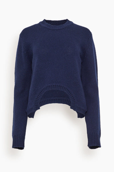 Soft Lambswool Shrunken Crewneck Pullover in Navy