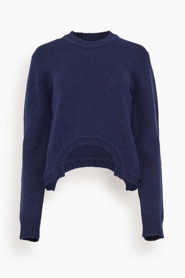 Tibi Sweaters Soft Lambswool Shrunken Crewneck Pullover in Navy