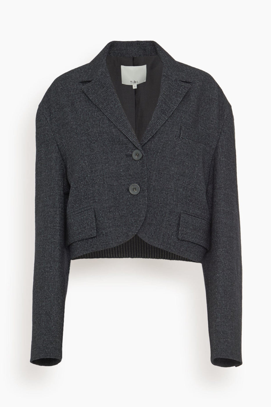 Tibi Jackets Kian Glenplaid Cropped Bomber Blazer in Grey Multi Tibi Kian Glenplaid Cropped Bomber Blazer in Grey Multi