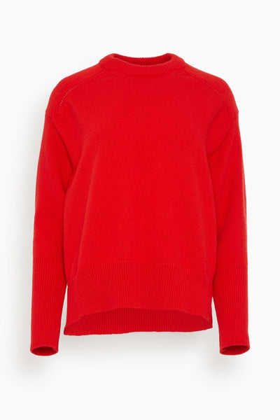 Fine Wool Knit Crew Neck Sweater in Scarlet