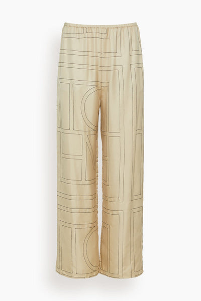 Monogram Silk Pajama Bottoms in Ivory