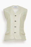 Christopher John Rogers Tops Metallic Taffeta Inside Out Vest in Tapioca