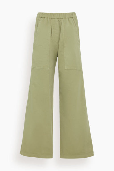 Peached Cotton Twill Palazzo Cargo Pants in Olive