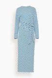 Apiece Apart Casual Dresses Long Sleeve Vanina Cinched Waist Dress in Cobalt/Cream Stripe Apiece Apart Long Sleeve Vanina Cinched Waist Dress in Cobalt/Cream Stripe