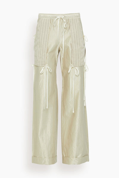 Metallic Drawstring Straight Leg Pants in Tapioca