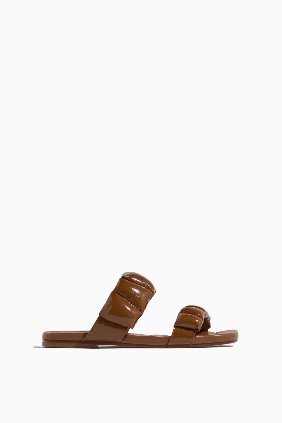 Dries Van Noten Strappy Flat Sandals Puffy Patent Leather Sandal in Tan Dries Van Noten Puffy Patent Leather Sandal in Tan