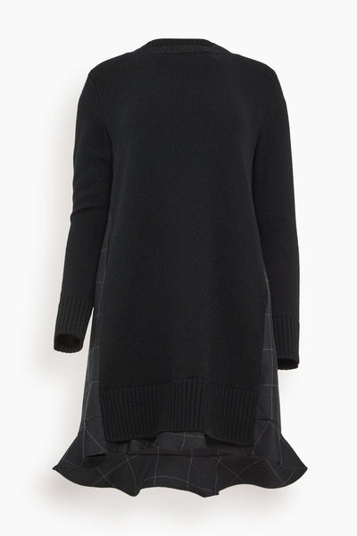 Windowpane Knit Dress in Black