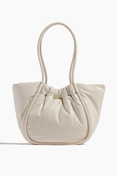 Large Puffy Nappa Ruched Tote in Ivory