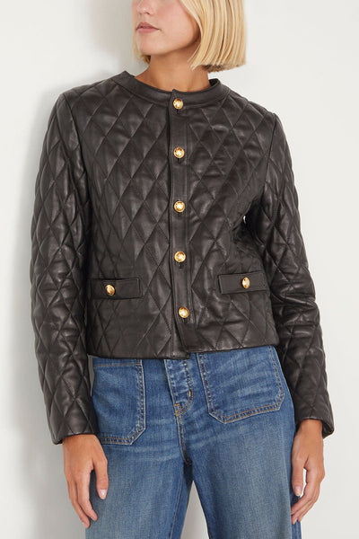 Nili Lotan Jackets Amy Quilted Leather Jacket in Black