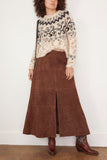 Tanya Taylor Skirts Suede Hudson Skirt in Chocolate