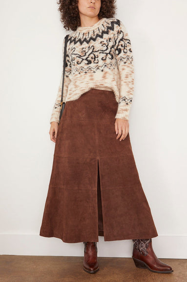 Tanya Taylor Skirts Suede Hudson Skirt in Chocolate