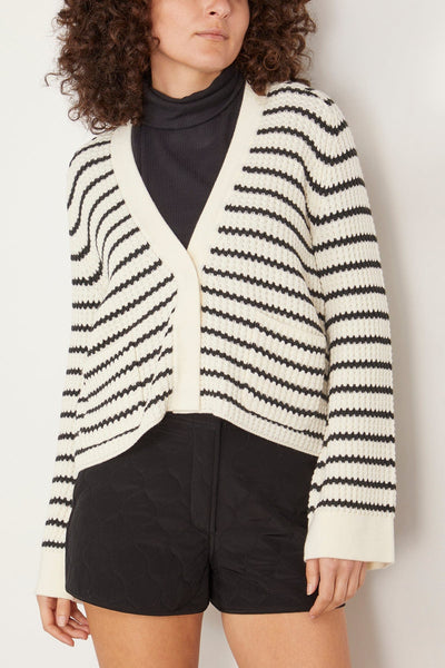 Forte Forte Sweaters Merinos Striped Cardigan in Bianco Forte Forte Merinos Striped Cardigan in Bianco