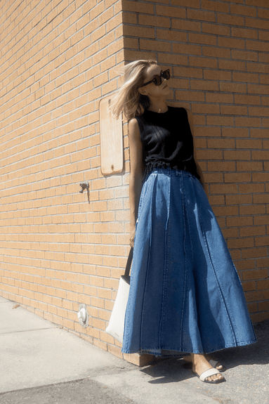 Tanaka Skirts Pleated Skirt Pants in Mid Blue