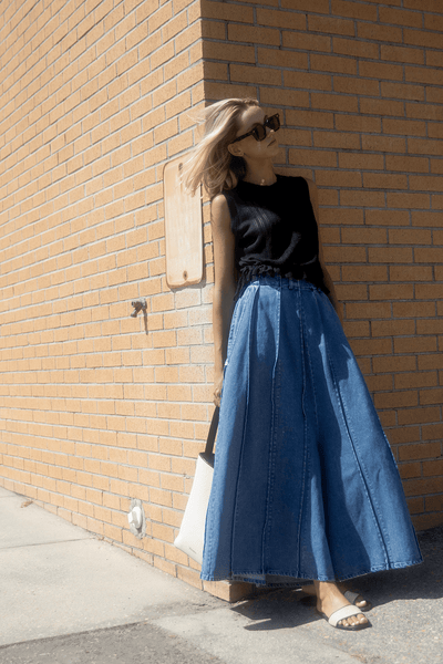 Tanaka Skirts Pleated Skirt Pants in Mid Blue