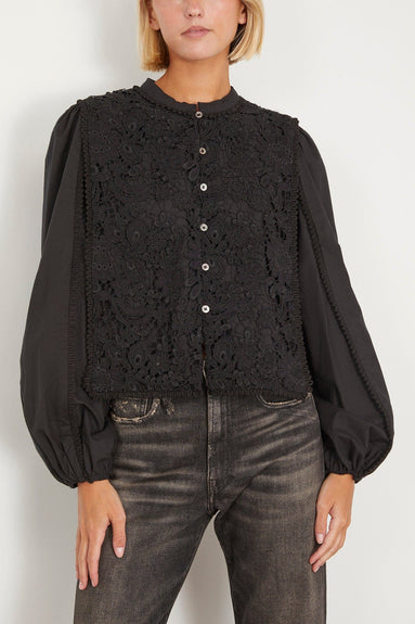 Sea Tops Sabine Embroidery Long Sleeve Top in Black