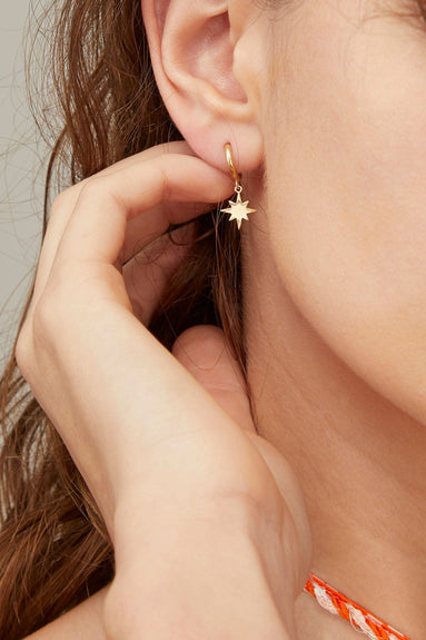 Theodosia Earrings Starburst Drop Huggies in 14k Yellow Gold Theodosia Starburst Drop Huggies in 14k Yellow Gold