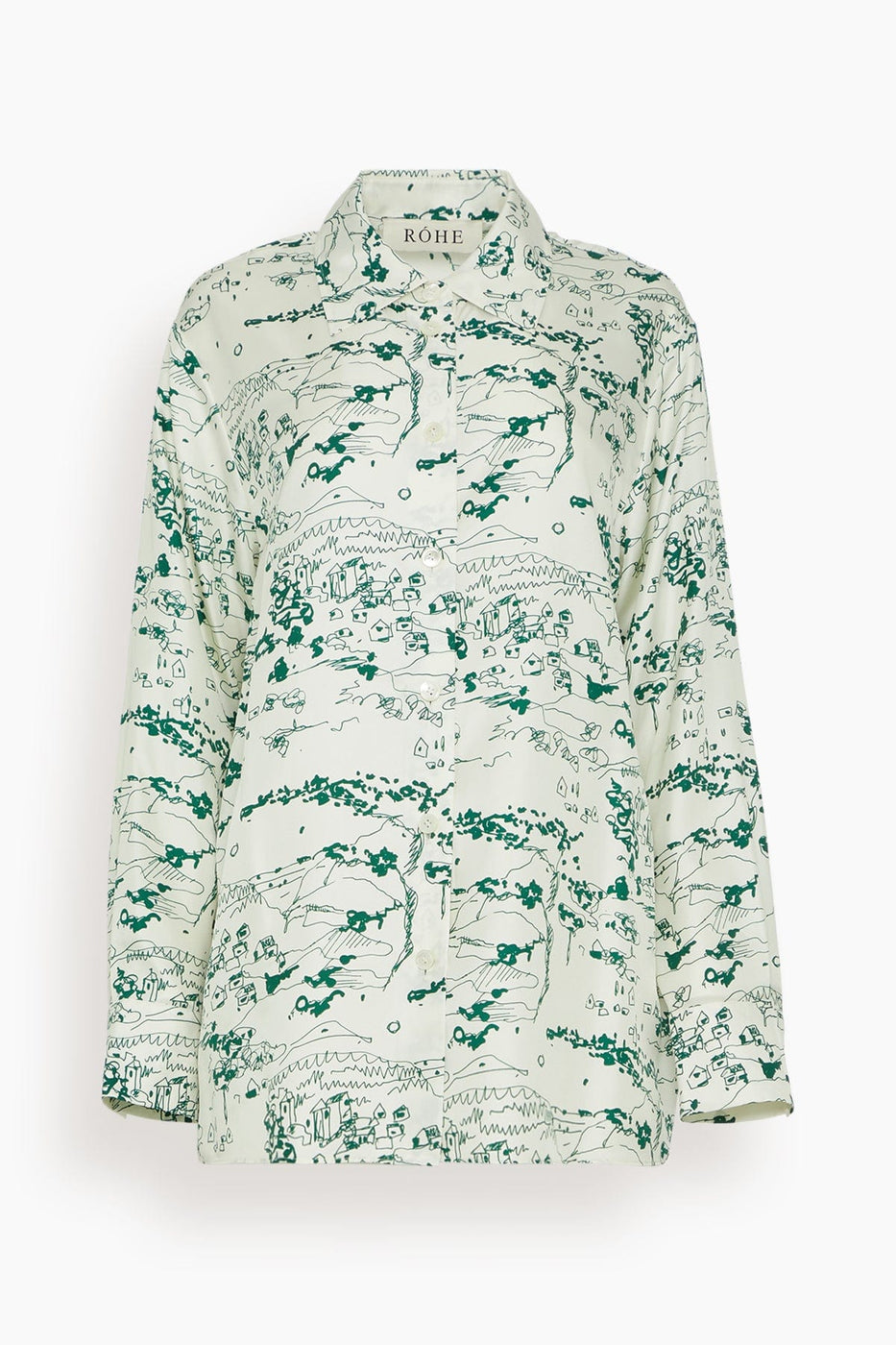 Rohe Tops Printed Silk Shirt in Countryside Emerald Print