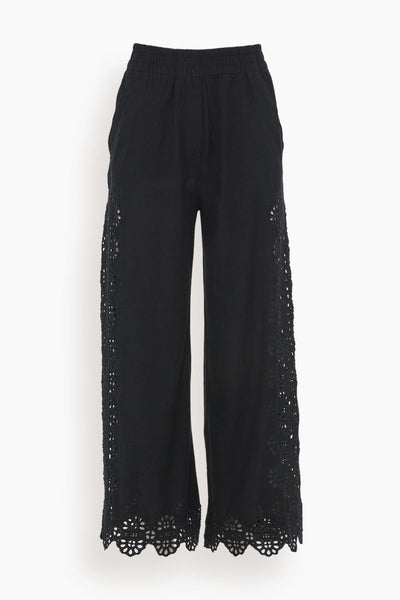 Sea Pants Edith Embroidered Pant in Black