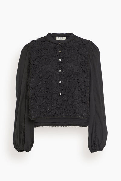 Sabine Embroidery Long Sleeve Top in Black