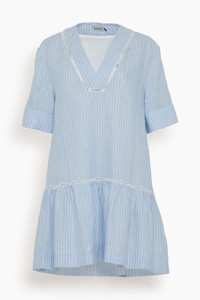 Jori Short Sleeve V-Neck Mini Dress in French Blue Stripe