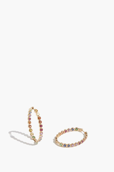 Rainbow Sapphire Oval Hoops in 14k Yellow Gold