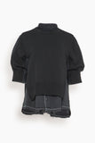 Sacai Tops Denim x Knit Pullover in Black