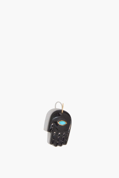 Black Onyx Hamsa Pendant with Turquoise Marquise