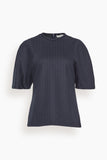 Tibi Tops Newton Stripe Sculpted Shrunken T-Shirt in Navy Melange Tibi Newton Stripe Sculpted Shrunken T-Shirt in Navy Melange