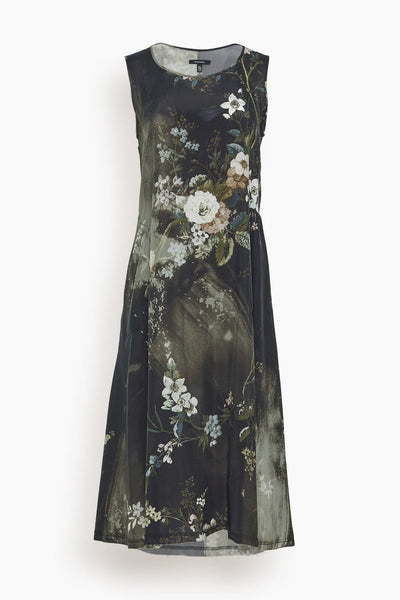 Sleeveless Midi Dress in Black Bleached Floral